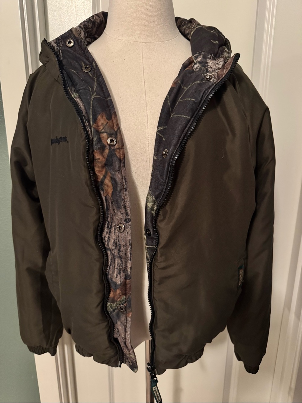 Free People and Remington Olive Green Bomber Jacket with Camo Lining